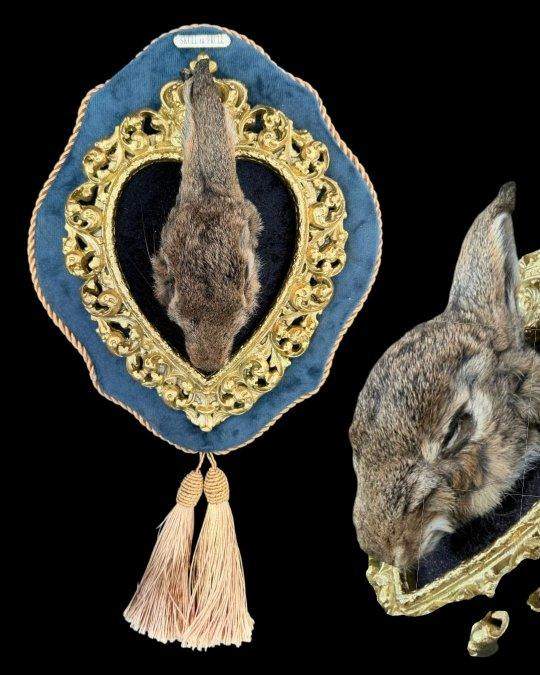 Rabbit in a gold heart shaped frame
